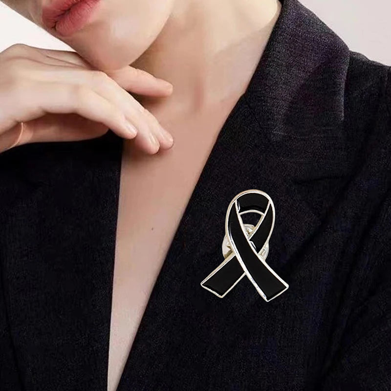 5/10Pcs Women Jewelry Enamel Black White Ribbon Brooches Pins Surviving Breast Cancer Awareness Hope Lapel Buttons Badges Oasis Select