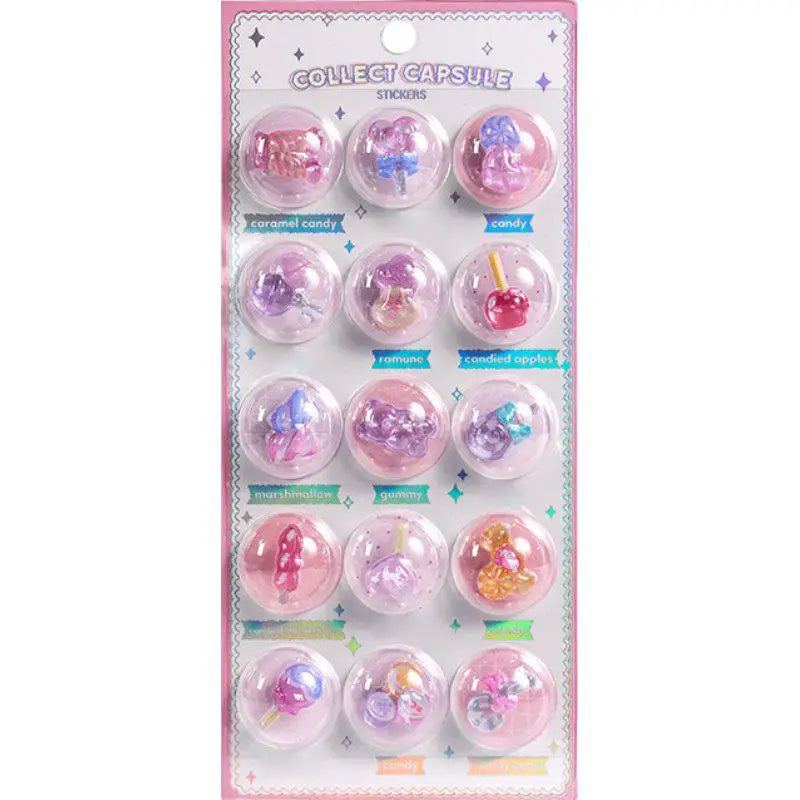 Creative 3D Capsule Embossed Crystal Sticker Kawaii 3D Relief Stickers Scrapbooking DIY Journal Cute Stationery School Sticker Oasis Select 05