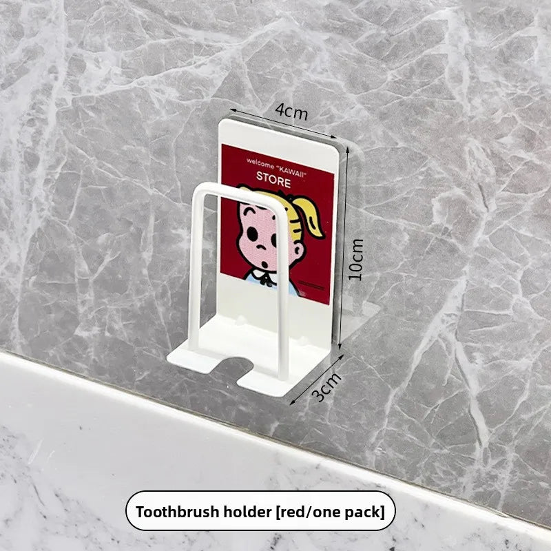 Toothbrush & Toothpaste Holders Wall Mounted Drain Storage Rack No Punch Hole Wall Toilet Mouthwash Cup Rack Cute Cartoon Simple Oasis Select D