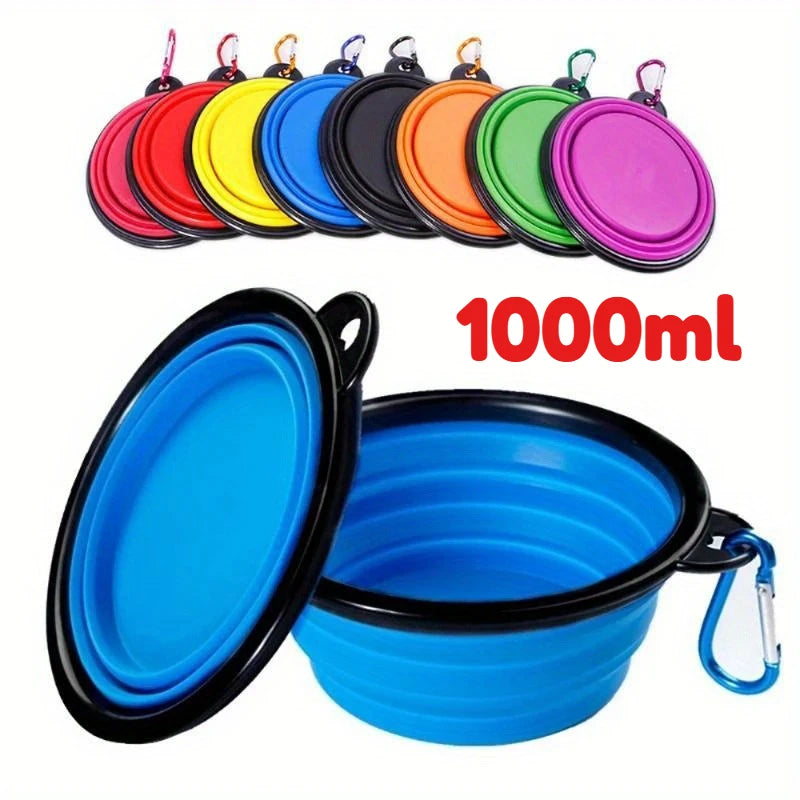 1000ML Dog Food Bowl Feeder Cat Drinking Water Folding Silicone Pet Travel Bowls Foldable Cup Dish With Carabiner Pet Supplies Oasis Select