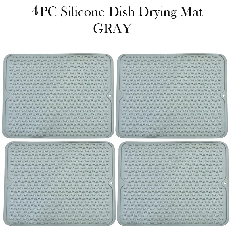 Silicone Dish Drying Mat – Heat Resistant Anti-Slip Sink Mat Dish Drying Mat Oasis Select 4pc gray 40x30CM Strip