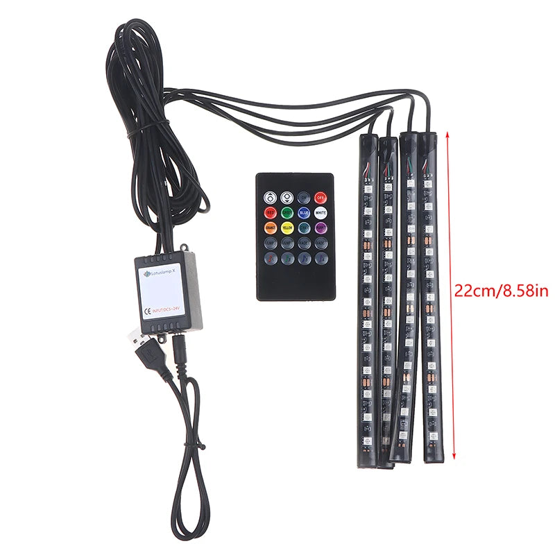 48 LED RGB Car Foot Ambient Light With USB Cigarette Automotive Interior Lights Strip Decoration Bar Remote/Voice Control Oasis Select