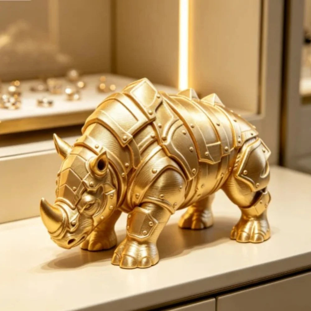 Mecha Armored Rhino Mini Figurine 3D Printing Medieval Rivet Rhinoceros Sculpture Cool Tabletop Ornaments Decor for Study Office Oasis Select