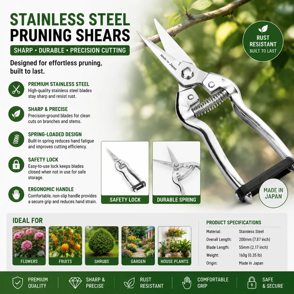 Stainless Steel Pruning Shears – Sharp Hand Pruners for Garden