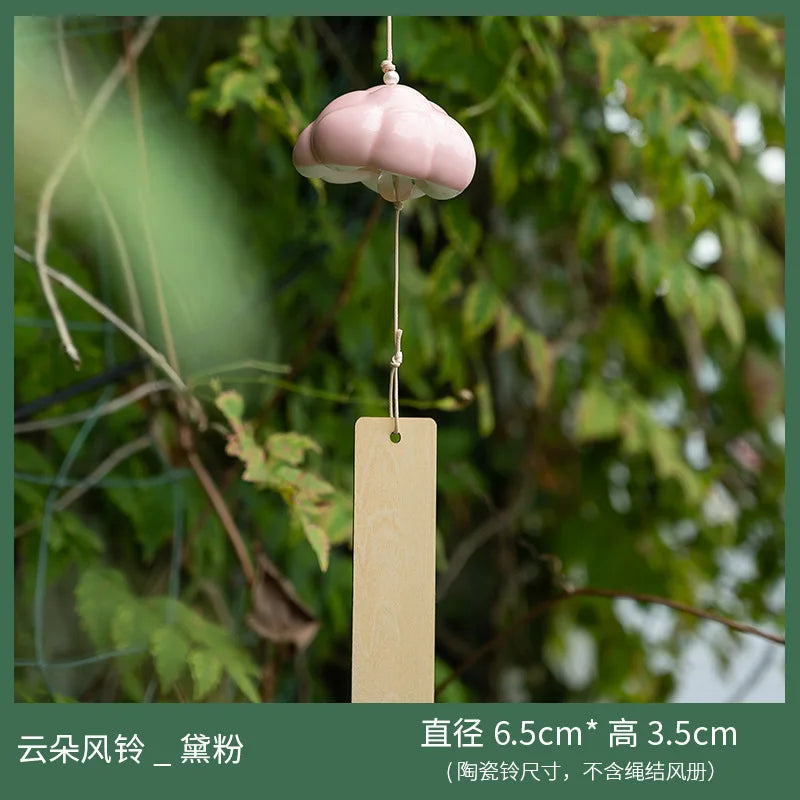 Handmade Ceramic Cloud Wind Chime Hanging Decoration - Japanese Style Wind Bell for Door, Creative and Girly Birthday Gift Oasis Select Dai powder 6.5x3.5
