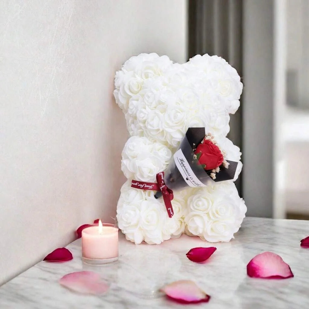 Foam rose teddy bear carry bouquet. Ideal for weddings, Mother's Day, thank you to nurses/teachers or other celebrations! Oasis Select