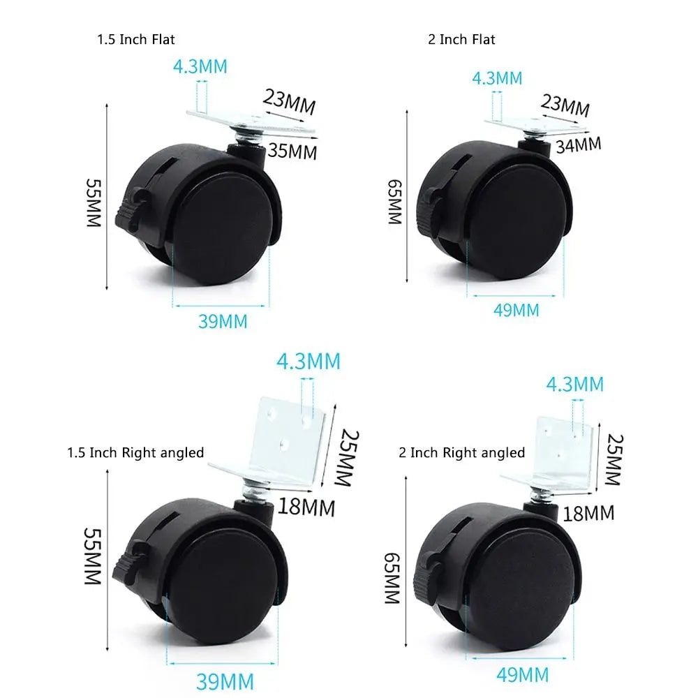 Nylon Cart Casters Plastic Silent Furniture Pulley Black Replacement Accessories Swivel Plate Casters Office Computer Chair Oasis Select
