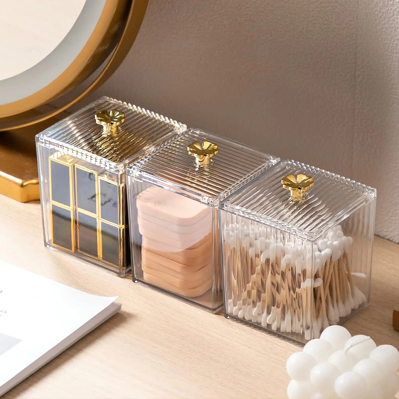 Qtip Holder,Cotton Swab Holder,Bathroom Jars With Lids Set,Apothecary Jar Dispenser For Cotton Ball, Cotton Swab, Cotton Round P Oasis Select