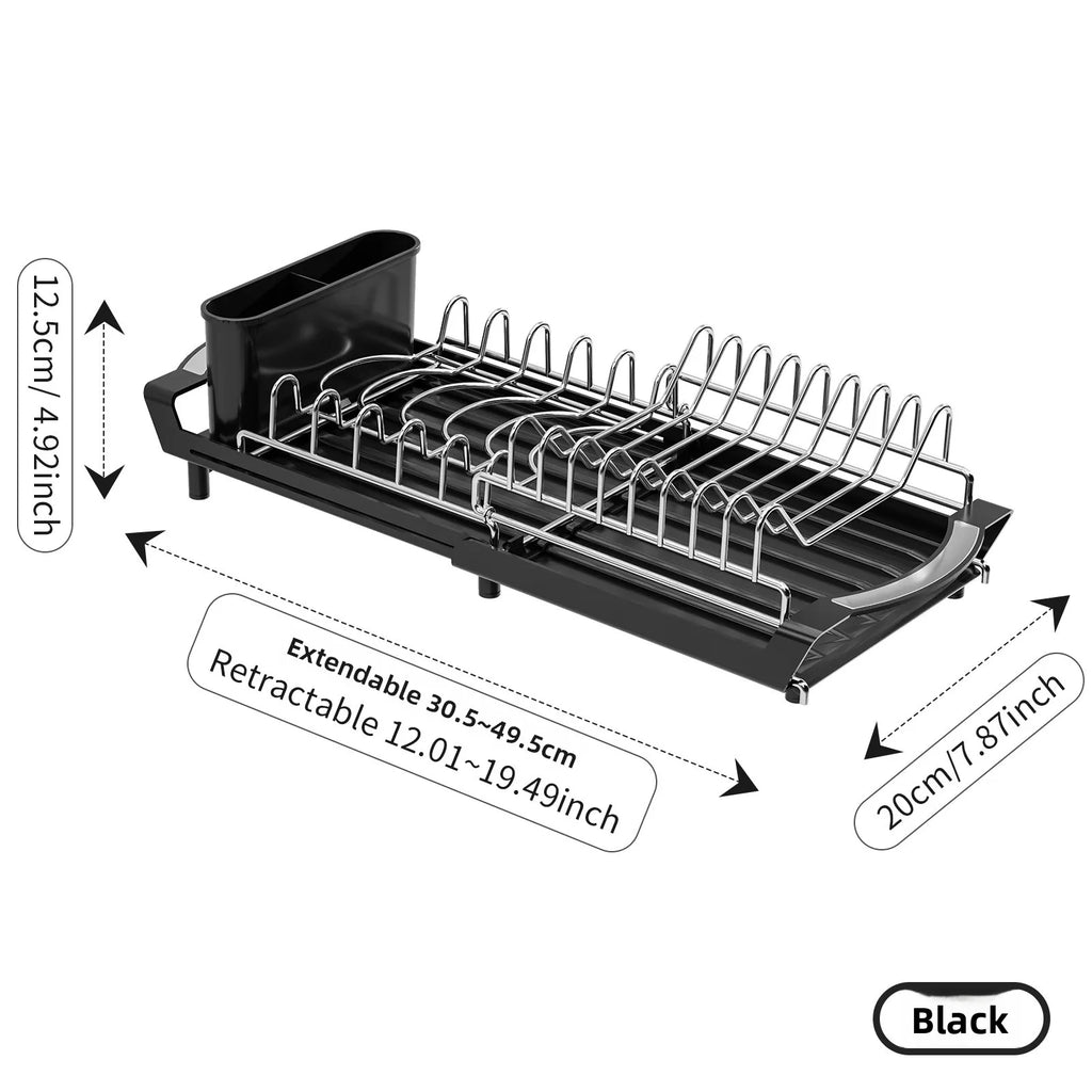 Retractable Dish Drain Rack Kitchen Knives and Forks Chopsticks Storage Shelf Sink Side Narrow Dish Rack Oasis Select Black-Dish Rack
