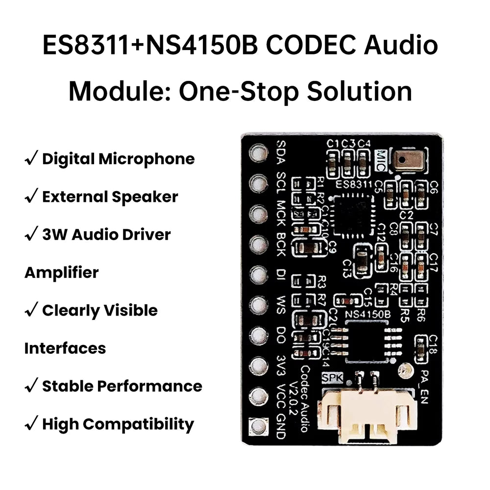 ES8311+NS4150B Audio Module Digital Amplifier with Built-in Mic Compact Design Compatible ESP32-C3/S3 Development Boards Oasis Select