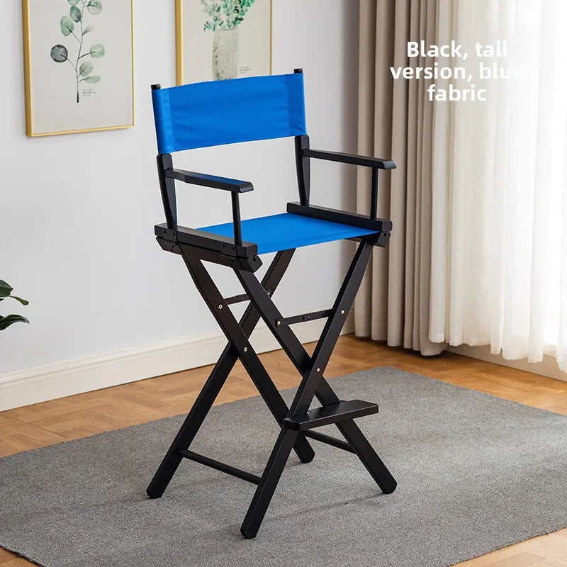 Beech director chair portable solid wood folding chair outdoor leisure chair makeup chair outdoor sketch chair bar chair fishing Oasis Select blue cloth E