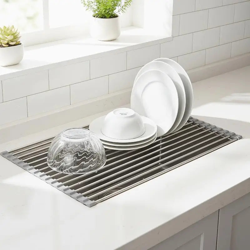 Rollable Foldable Rustproof Stainless Steel Sink Drying Rack Durable Dish Drain Holder for Kitchen Storage Organizer Oasis Select