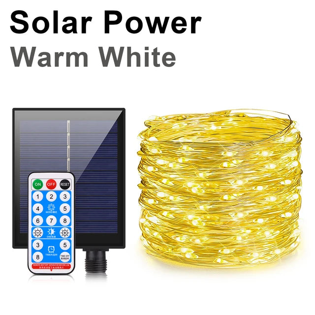100M 50M Outdoor Solar Fairy Lights LED Copper Wire String Light Waterproof Solar Lamp 8 Modes Wedding Garden Galand Decor Gift Oasis Select Warm White 100M 1000LEDs