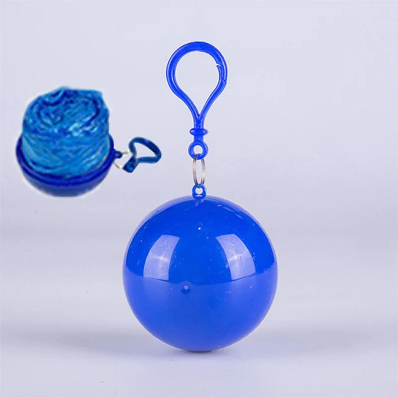 Portable disposable raincoat for adults with compressible spherical keychain and pockets can be hung suitable for outdoor travel Oasis Select Dark blue 1pcs