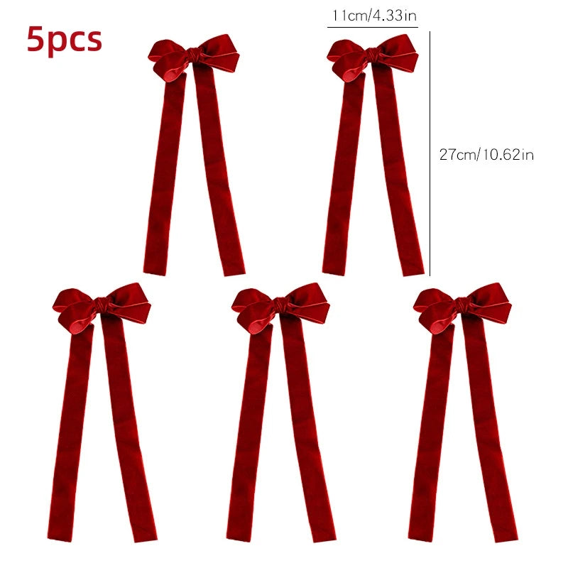 5pcs Velvet Bow Christmas Double-Layer Burgundy Bow Hanging Ornaments for DIY Christmas Tree Decorations Oasis Select
