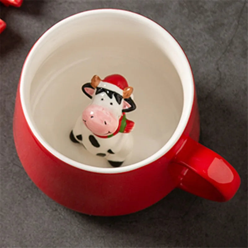 Ceramic Water Cup Santa Claus Snowman Red Festive Mug with Lid Spoon Christmas Tree Reindeer Cup Christmas Gift Oasis Select Christmas Bull 301-400ml