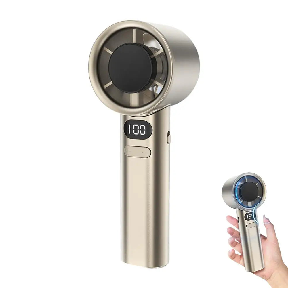 Mini Hand Fan 120 Wind Speed Turbine Fan With LED Display Silent Rechargeable Fan For Outdoor Activities, Travel, Beach Oasis Select Golden