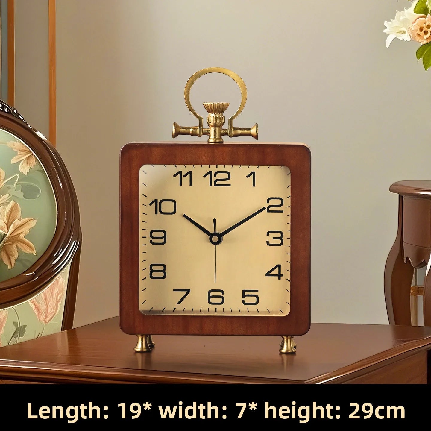 Living Room Household Solid Wood Clock Ornament Desktop New Retro High-end Sense High-end Placement Silent Clock Oasis Select A