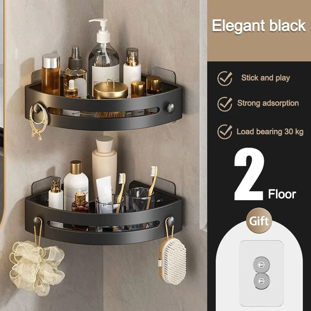 1/2/3Pcs Portable Punch-free Bathroom Shelves Wall-mounted Large Capacity Kitchen Storage Rack Triangle Save Space Shower Shelf Oasis Select 2Pcs