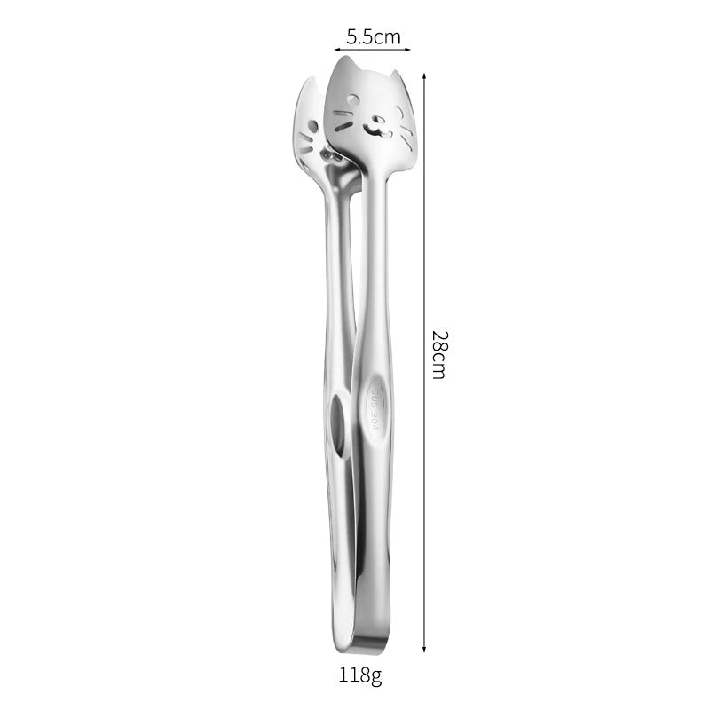 Cat Design Stainless Steel Grill Tongs Heavy Duty Kitchen Food Tongs for Outdoor Cooking Small Appliances Oasis Select Silver Cat