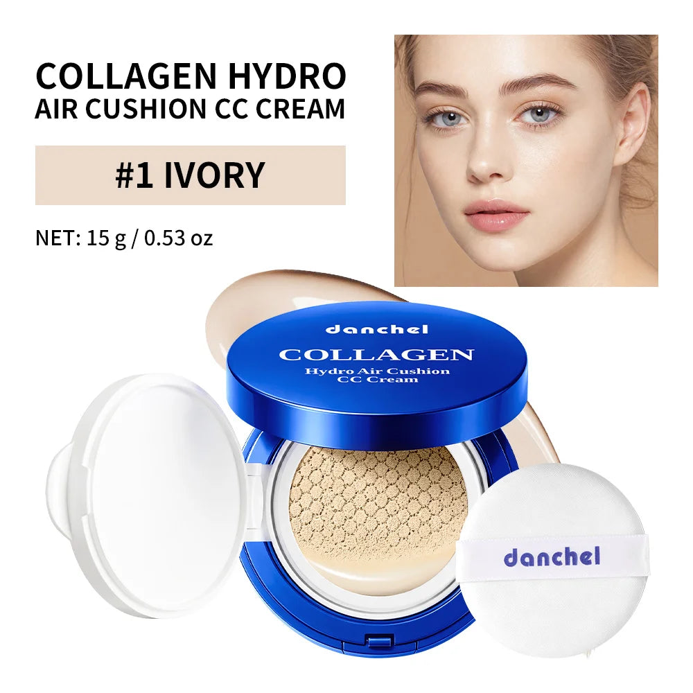 Collagen CC Cream Air Cushion Foundation Long-Wearing Hydrating Natural Concealing Foundation Waterproof Sweatproof Face Makeup Oasis Select Ivory