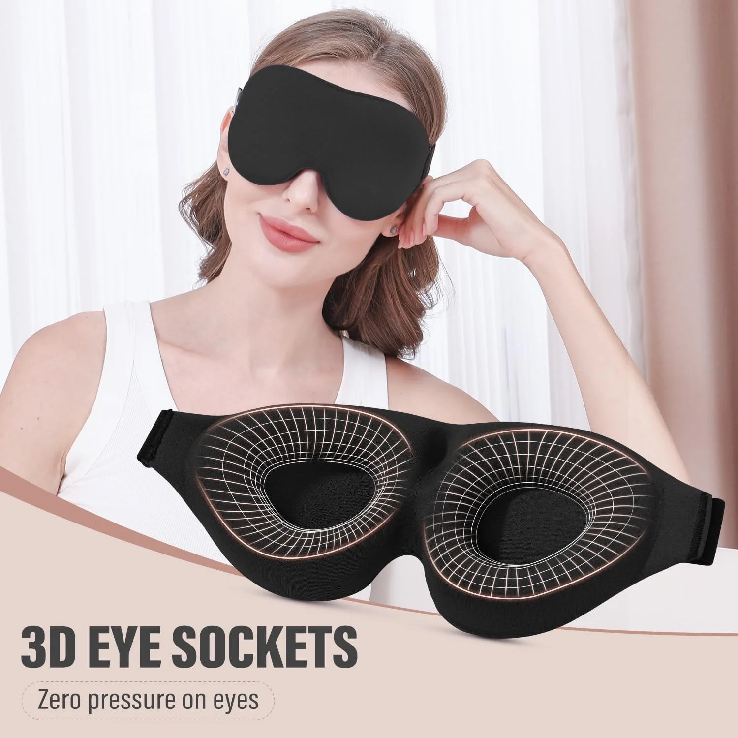 1pc Unisex 3D Sleep Mask, Light Blocking Eye Shade for Side & Supine Sleepers,Soft Breathable Polyester Eyepatch with Adjustable Oasis Select