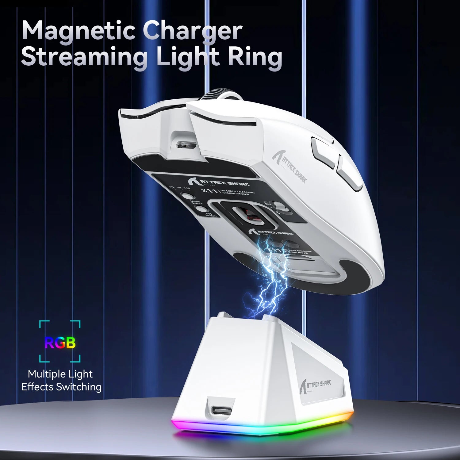 ATTACK SHARK X11Tri-Mode（BT,2.4G,Type-C）Magnetic Fast Charging Lightweight Gaming Mouse-22000DPI, RGB Lighting, 65H Battery Oasis Select