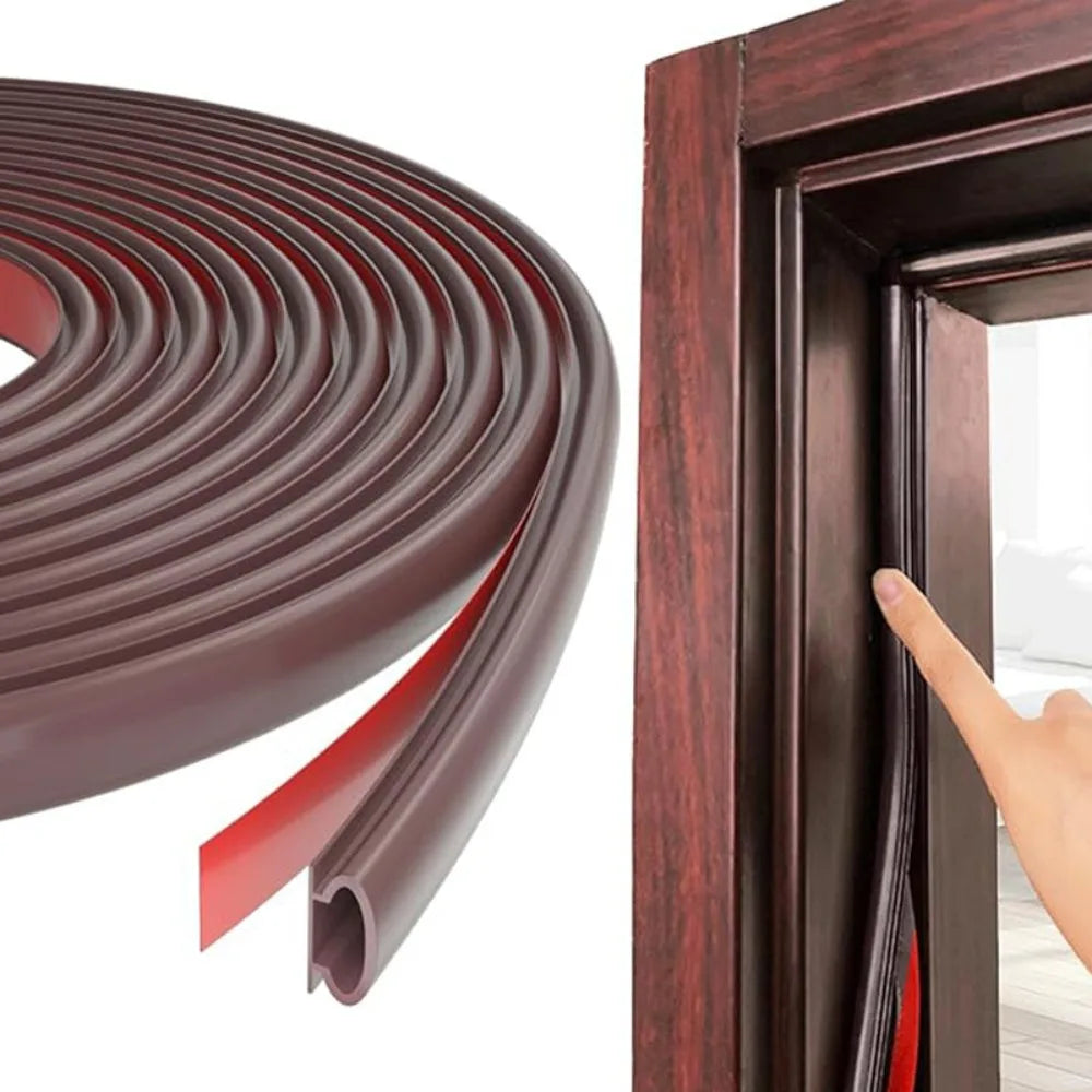 6m Soundproofing Weather Stripping Rubber D-Shape Door Frame Insulation Self-adhesive Windproof Draught Excluder Household Oasis Select Brown