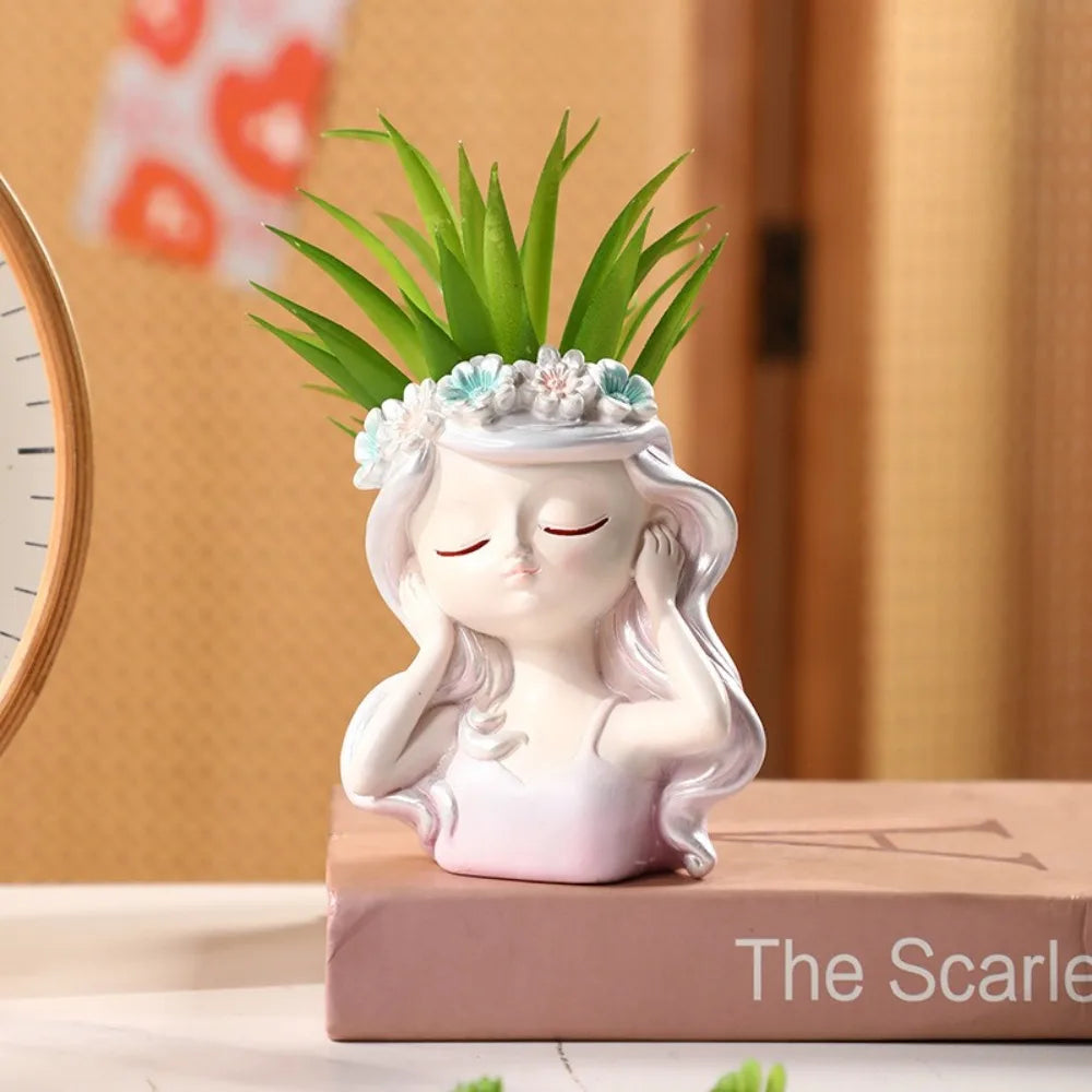 Durable Cute Fairy Head Plant Pot Resin Crafts Handmade Succulents Flower Pot Cartoon Waterproof Figure Planter Garden Courtyard Oasis Select