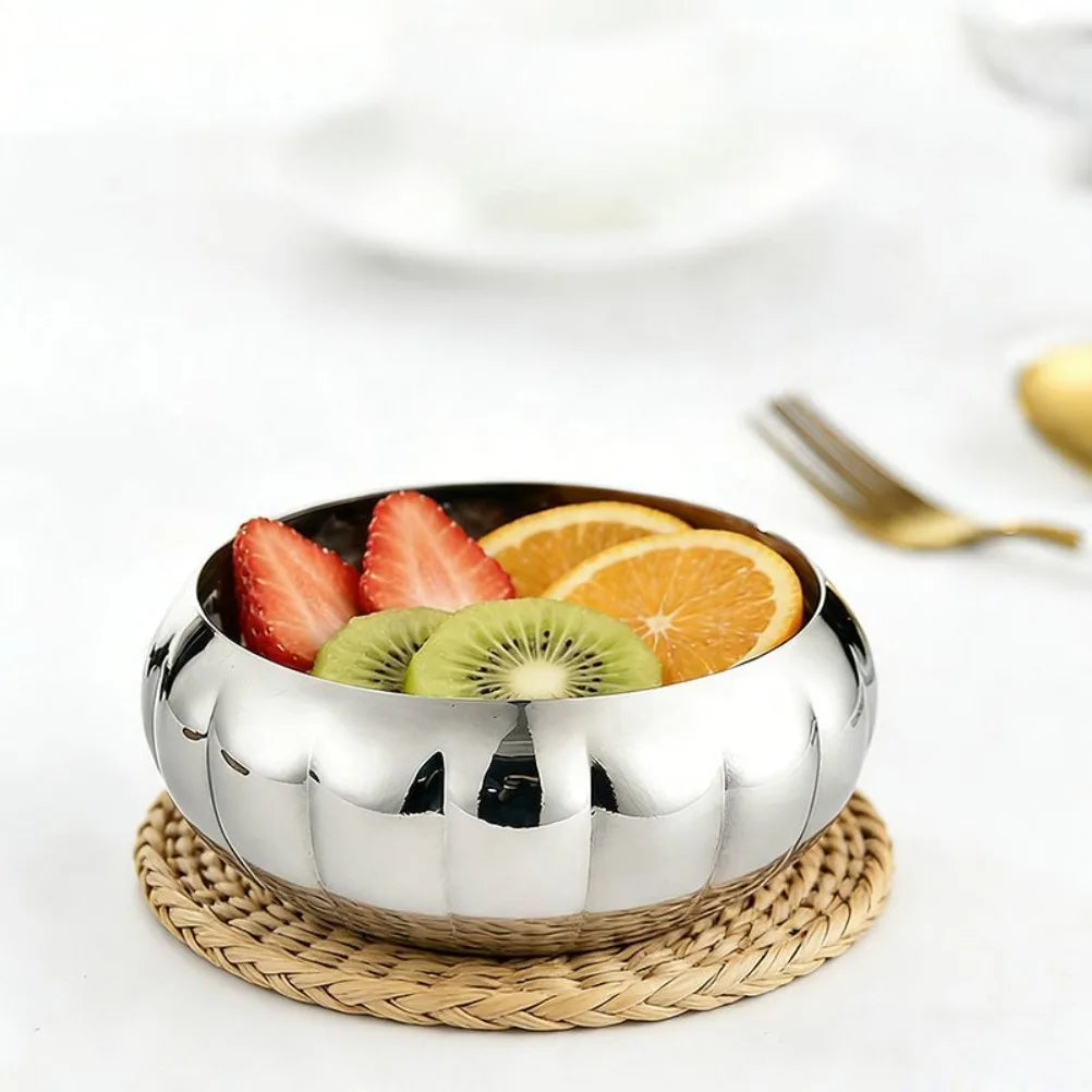 304 Stainless Steel Pumpkin Shaped Bowl Korean Style Dessert Bowl Multi‑use Salad Ice Cream Smoothie Fruit Bowl Stackable Rust ﻿ Oasis Select