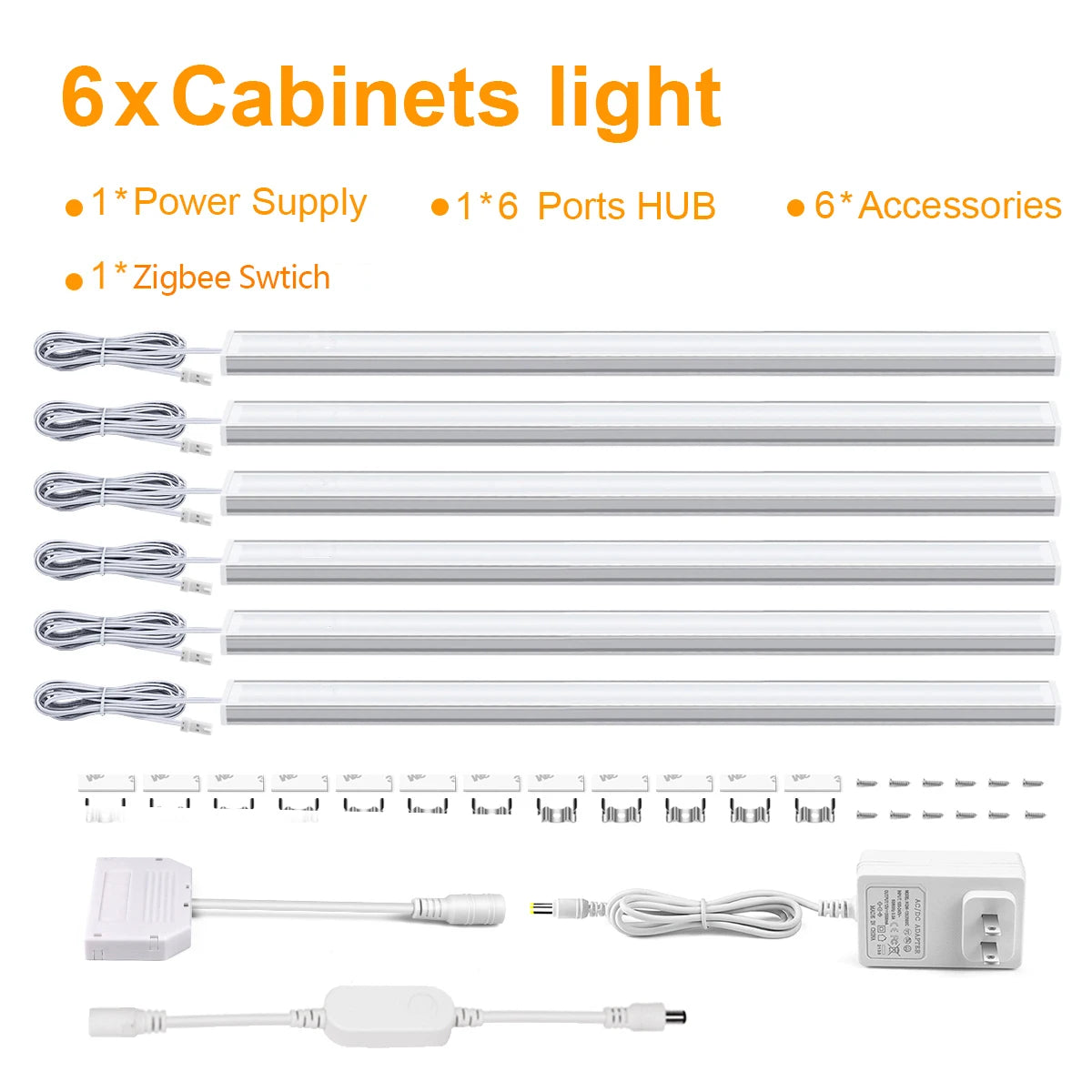 Smart Zigbee Cabinet Lighting 12V Tuya Dimmable Under Cabinet Lamp 12V 30CM 40CM 50CM LED Bar Light for Closet Wardrobe Lighting Oasis Select 6x LED Bar US Plug WHITE 50cm
