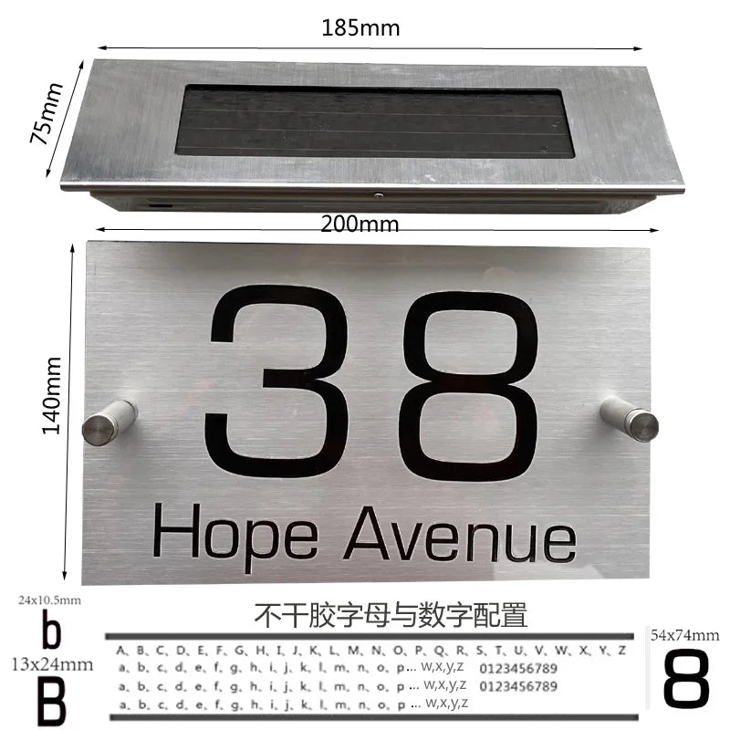 Solar-powered House Number Lights, Digital Address Indication Number Plates Light Control House Number Warning Indication Plates Oasis Select S-4LED 54x74