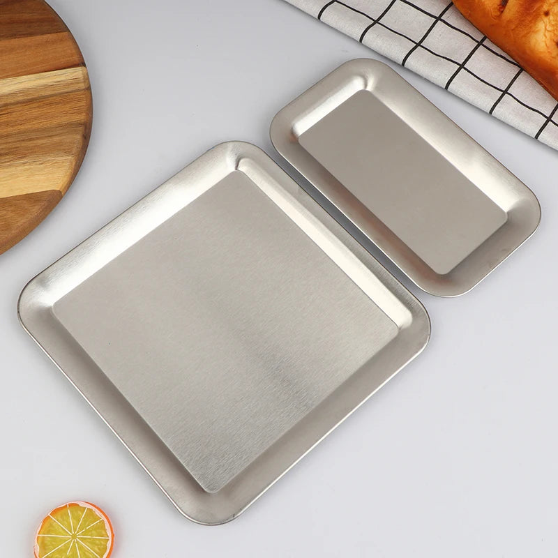 Luxury Square Rectangular Stainless Steel Serving Tray Cafe Cake Dessert Plate Storage Trays Home Kitchen Storage Table Dish Oasis Select