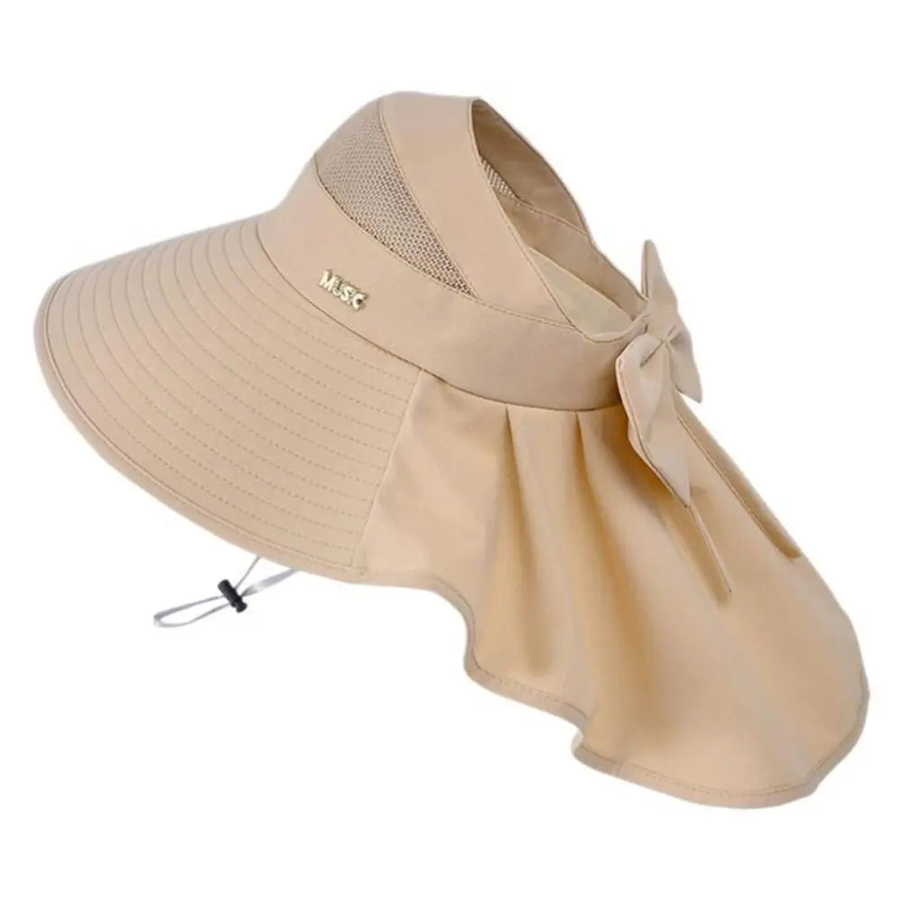 Summer Large Brim Sun Hat Neck Protection Anti-UV Empty Top Ponytail Cap Sun Protection Breathable Beach Shawl Hat Oasis Select