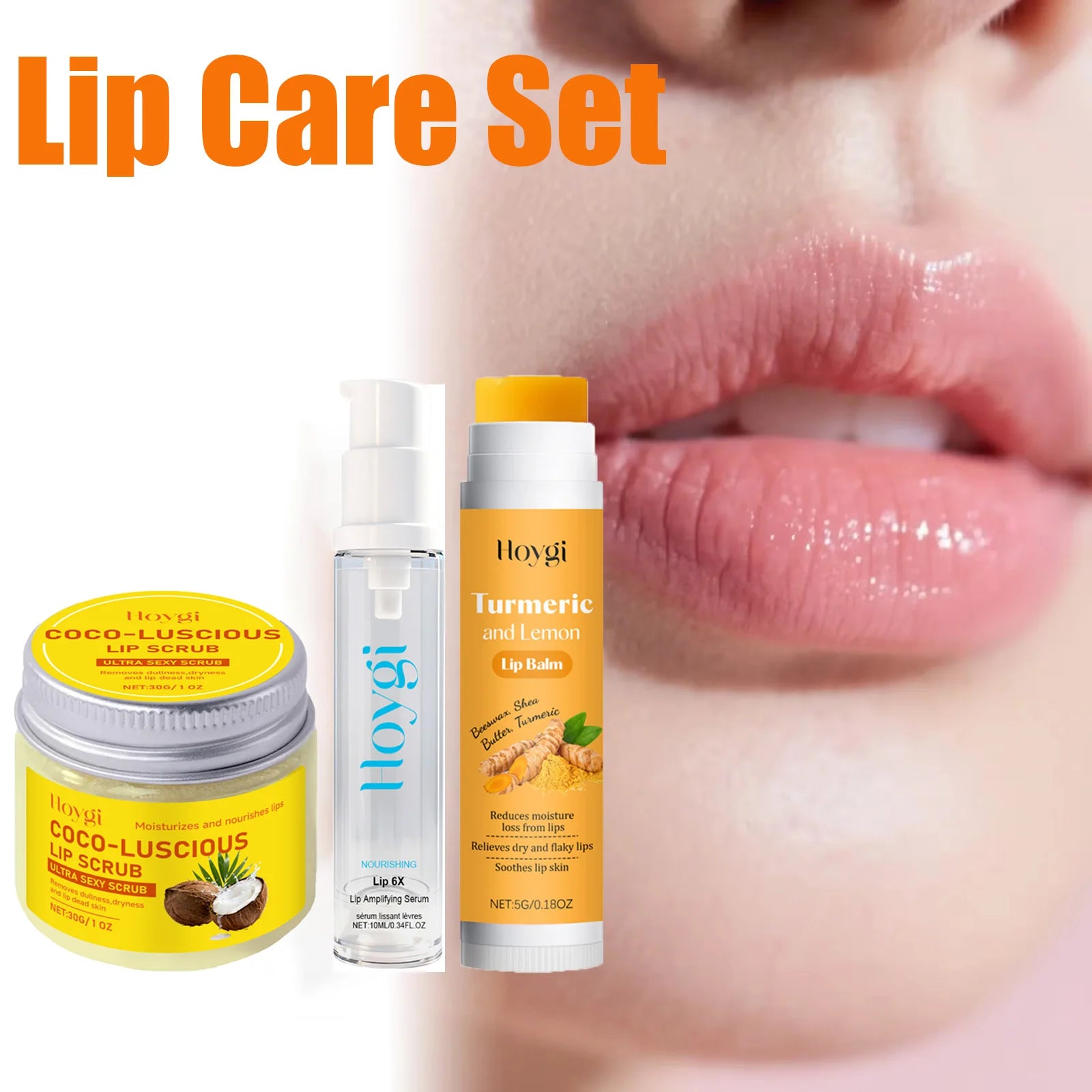 Hoygi 3-in-1 Lip Care Set – Turmeric Balm, Scrub & Serum Lip Care Set Oasis Select