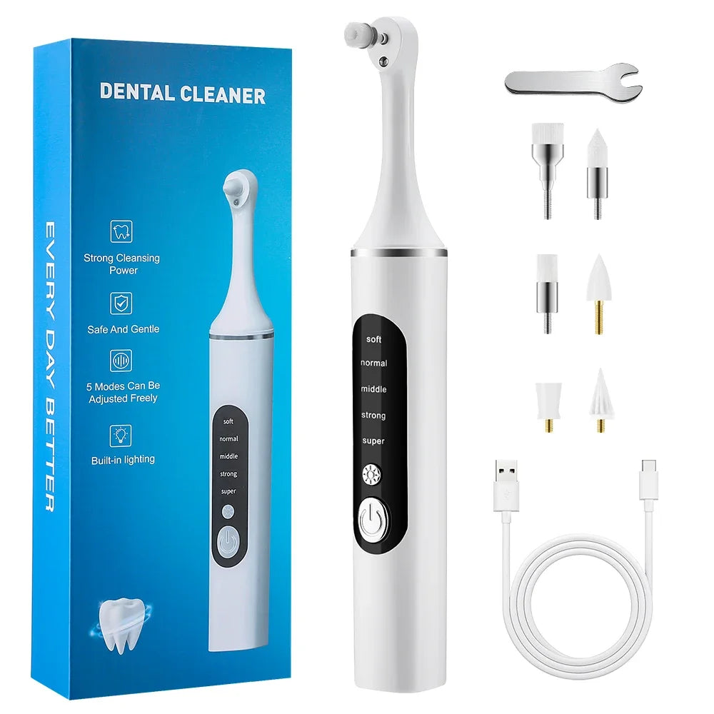Electric Tooth Polisher – 5 Modes, 6 Heads, LED Plaque Remover