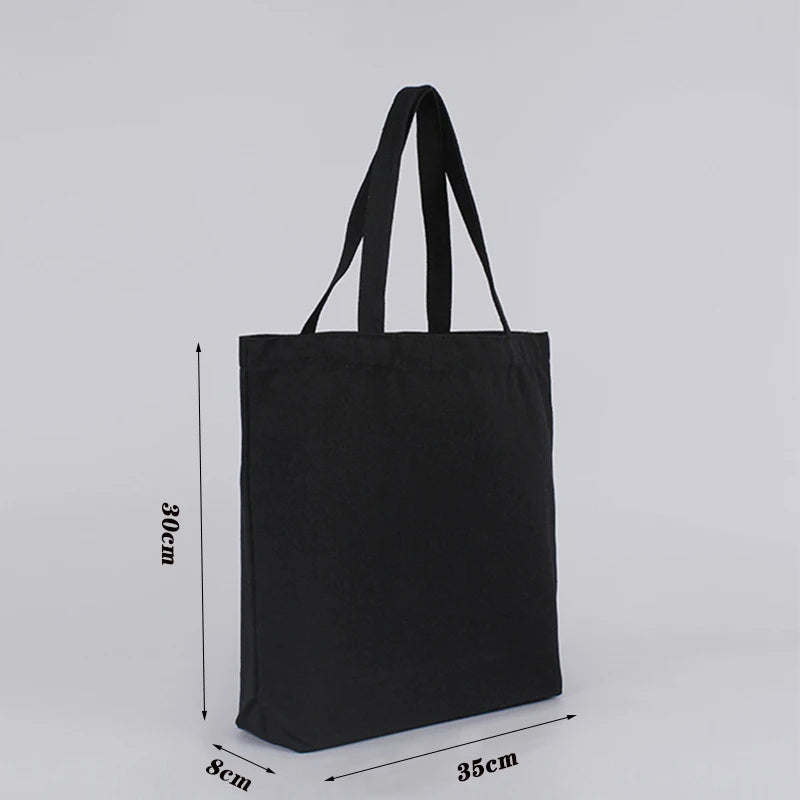 Black Canvas Tote Cotton Bags Large Capacity Handbag Folding Cosmetic Bag Student Shoulder Bags Canvas Shopping Bag Oasis Select Black-30x35x8