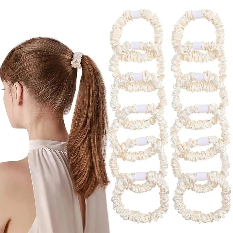 5pcs Small Satin Silk Scrunchies Bulk for Women Thin Hair Tie Mini Scrunchy Bands Skinny Ponytail Holders Pony Tails Wrist Decor Oasis Select