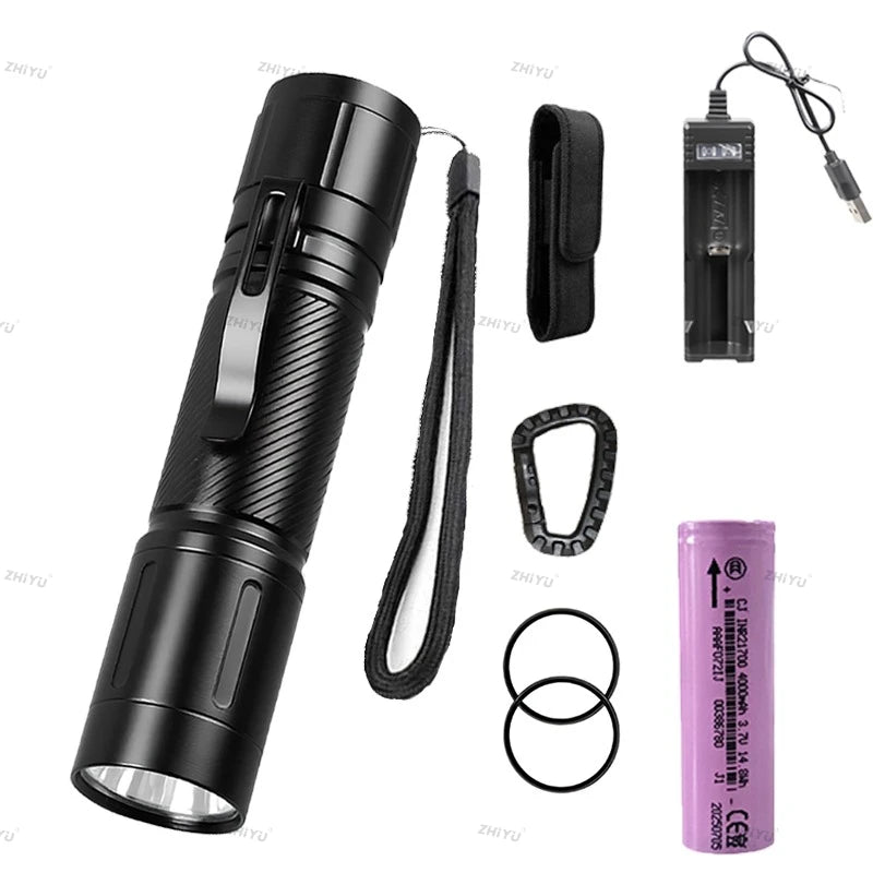 1200LM Aluminum Alloy LED Flashlight Pen Clip Head Torch Super Bright Spotlight Fishing Flashlight with 21700 Battery As A Gift Oasis Select Z18 Set B Fixed Focus