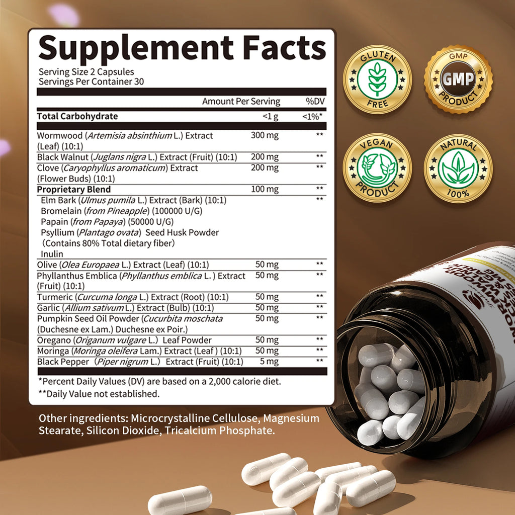 Lukaree 16-in-1 Black Walnut Wormwood Capsules,Rapid Gut Cleanse&Digestive Health with Clove Garlic Turmeric,Liposomal Delivery Oasis Select