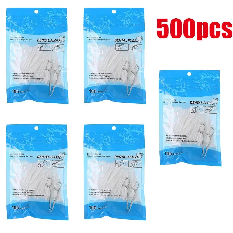 100/300/600Pcs Disposable Dental Floss Sticks Ultra-Fine Portable Toothpick Flosser Set Dental Oral And Travel Care Supplies Oasis Select 500pcs