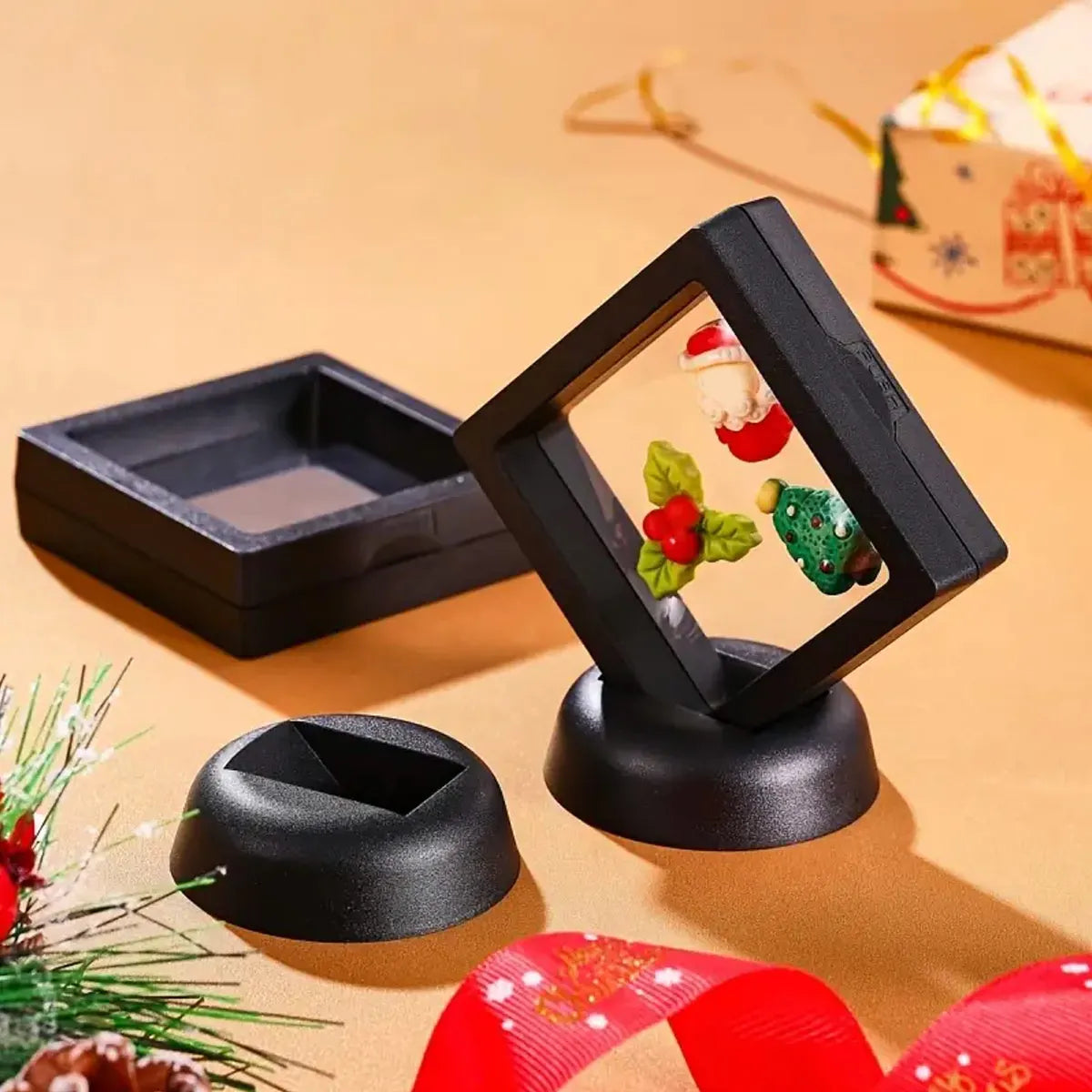 Floating display box with base, transparent film display box, challenge coins, specimens, jewelry display and storage Oasis Select