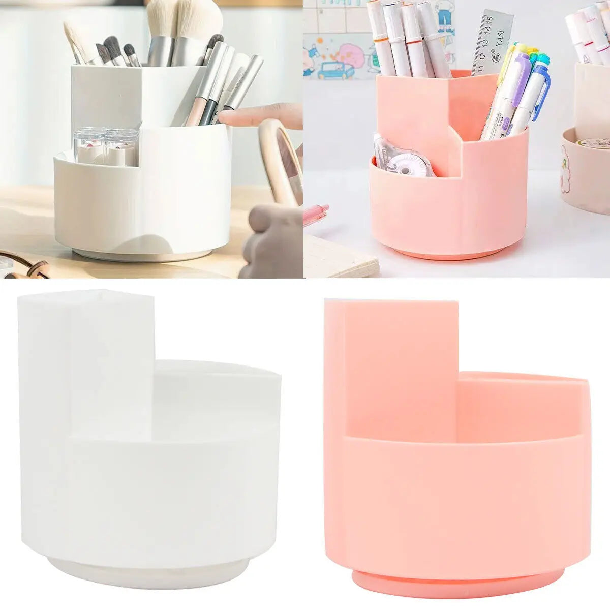 360 Rotating Large Capacity Rotating Pen Holder Desk Pencil Storage Box Organizer Makeup Brush School Office Stationery Supplies Oasis Select