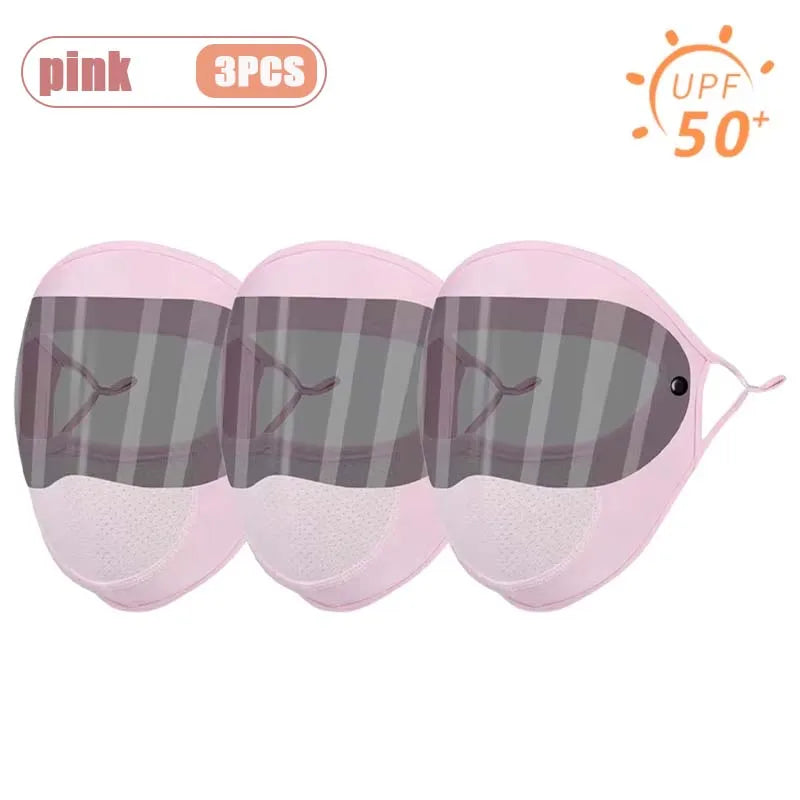 Dustproof Face Mask with Breathing Hole and Goggles Cycling Sun Protection Full Face Cover Ear Loop UV Shield for Outdoor Sports Oasis Select Pink-3PCS