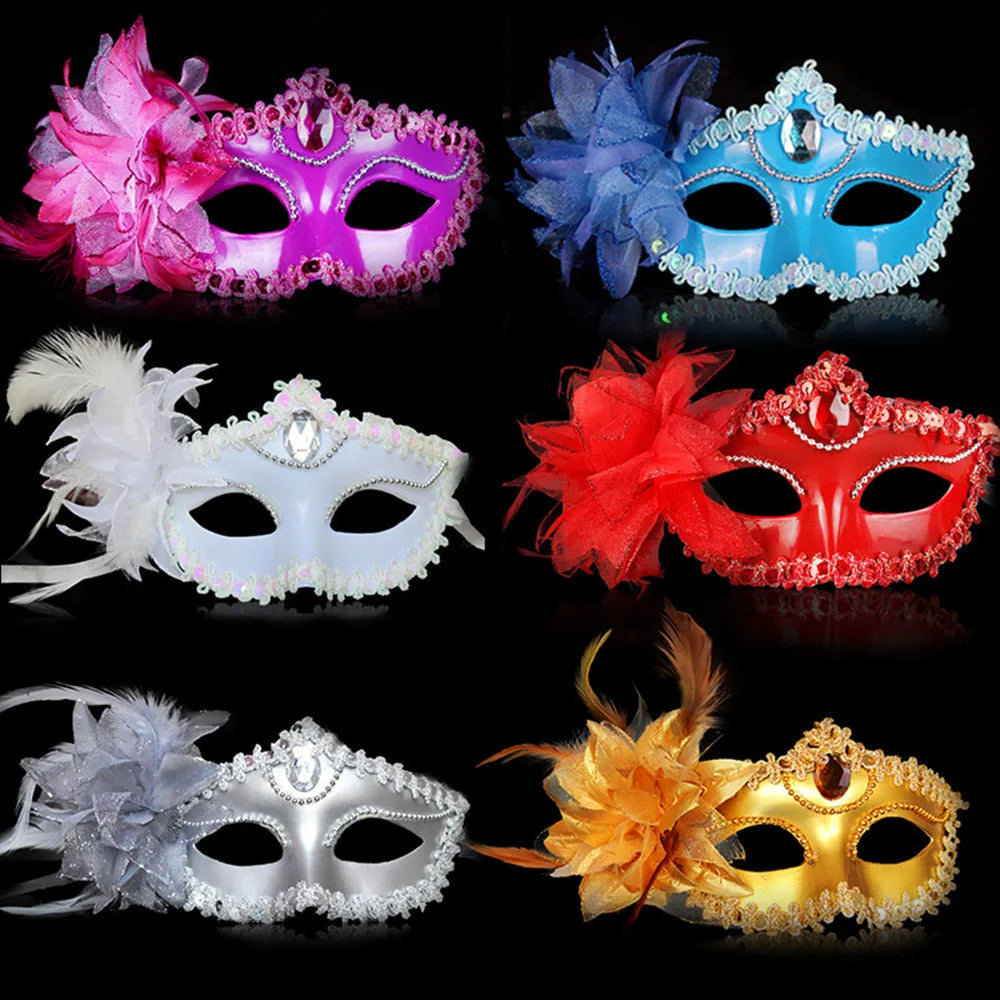 Dance Party Diamond Venetian Mask Feather Flower Wedding Carnival Performance Costume Sexy Lady Mask Masquerade Christmas Oasis Select