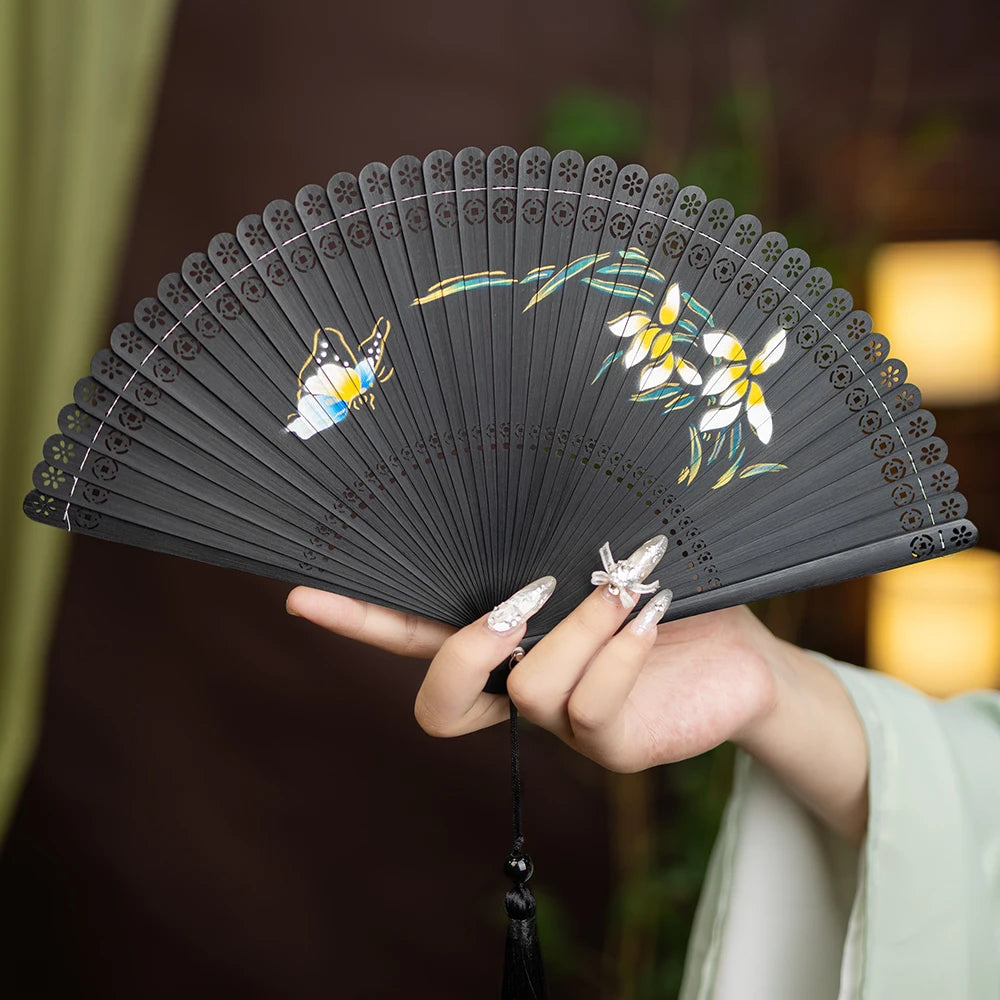 New All-bamboo Dance Fan Portable Summer Folding Fan Classical Film and Television Court Photo Fan Oasis Select 9