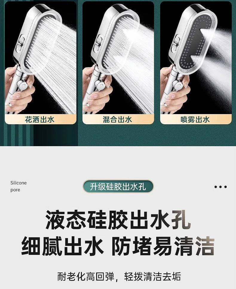 New Design 3 Modes High Pressure Shower Head Built-in Filter Handheld Adjustable Button Water Saving Nozzle Bathroom Accessories Oasis Select