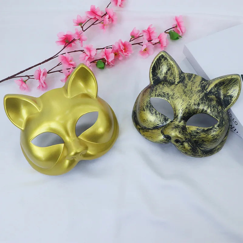 Vintage Cat Half Face Mask | PVC Masquerade Costume Prop