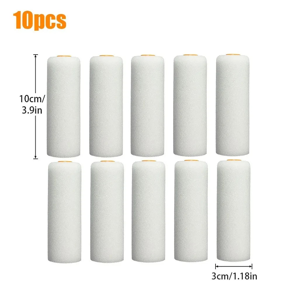 10PCS 100mm Mini White Durable Foam Paint Roller Sleeves Painting Decorating Sponge Rollers Art Sets Painting Supplies Oasis Select