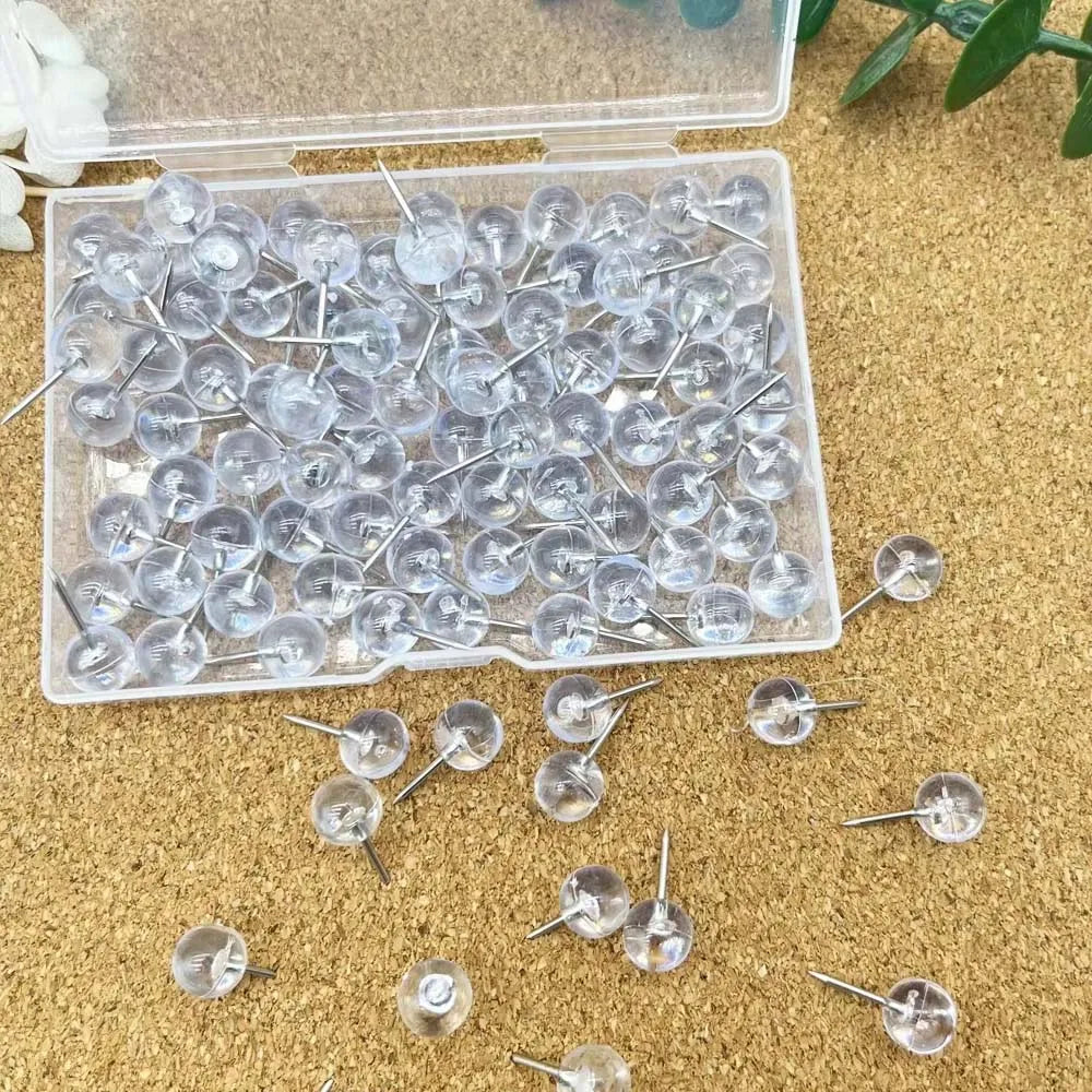 100pcs Push Pins, Map Thumb Tacks Steel Point and Transparent Plastic Round Head for Bulletin Board, Fabric Marking, Crafts Oasis Select